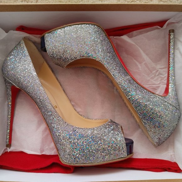 Christian Louboutin NEW VERY PRIVE 120 GLITTER DISCO BALL heels 35.5 like new - Picture 15 of 16